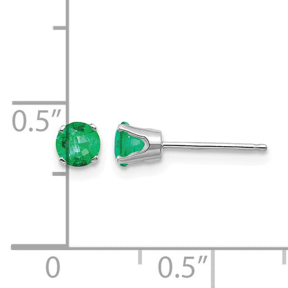 14k White Gold 4mm Round May/Emerald Stud Earrings
