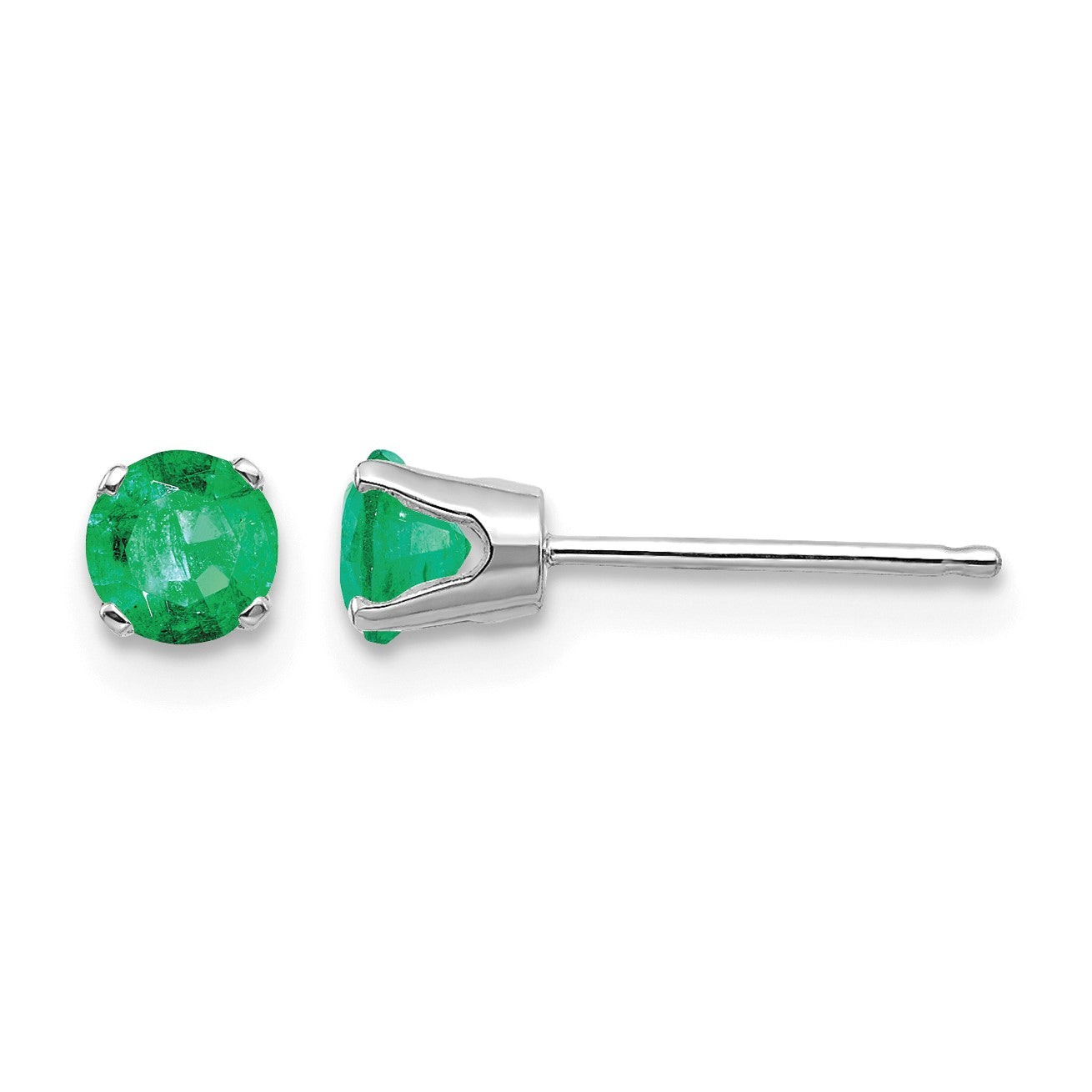 14k White Gold 4mm Round May/Emerald Stud Earrings