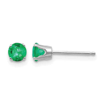 14k White Gold 4mm Round May/Emerald Stud Earrings