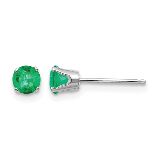 14k White Gold 4mm Round May/Emerald Stud Earrings