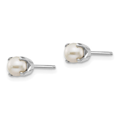 14k White Gold 4mm Round June/Freshwater Cultured Pearl Stud Earrings
