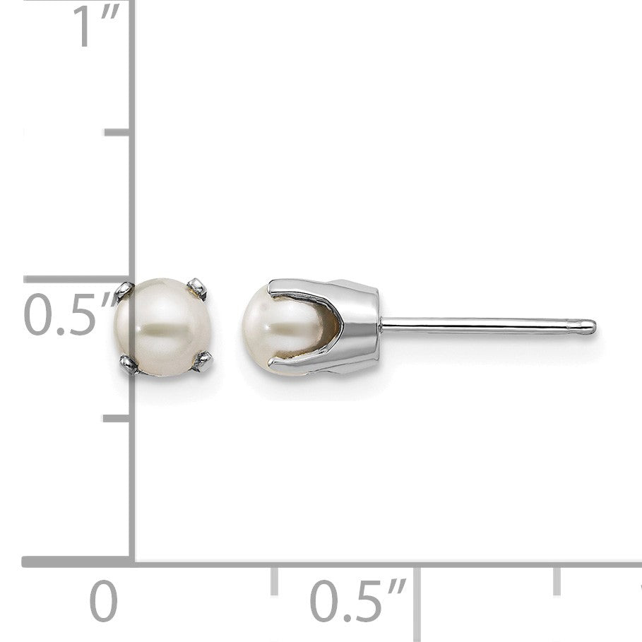 14k White Gold 4mm Round June/Freshwater Cultured Pearl Stud Earrings