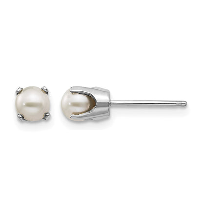 14k White Gold 4mm Round June/Freshwater Cultured Pearl Stud Earrings