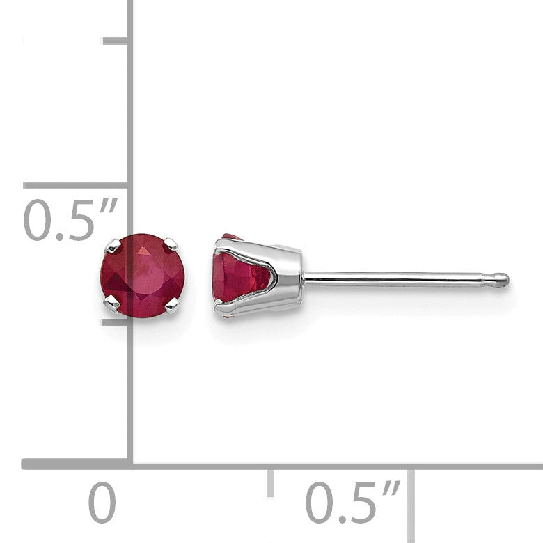14k White Gold 4mm Round July/Ruby Stud Earrings