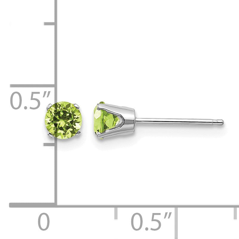 14k White Gold 4mm Round August/Peridot Stud Earrings