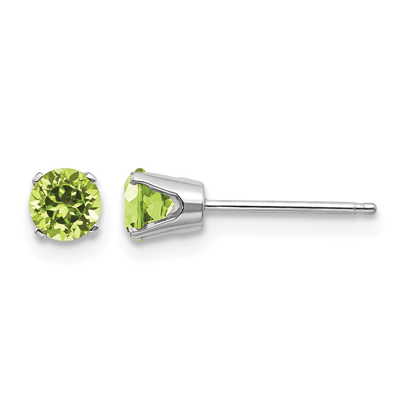 14k White Gold 4mm Round August/Peridot Stud Earrings