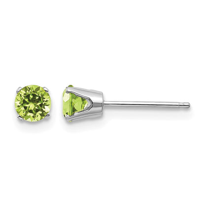14k White Gold 4mm Round August/Peridot Stud Earrings