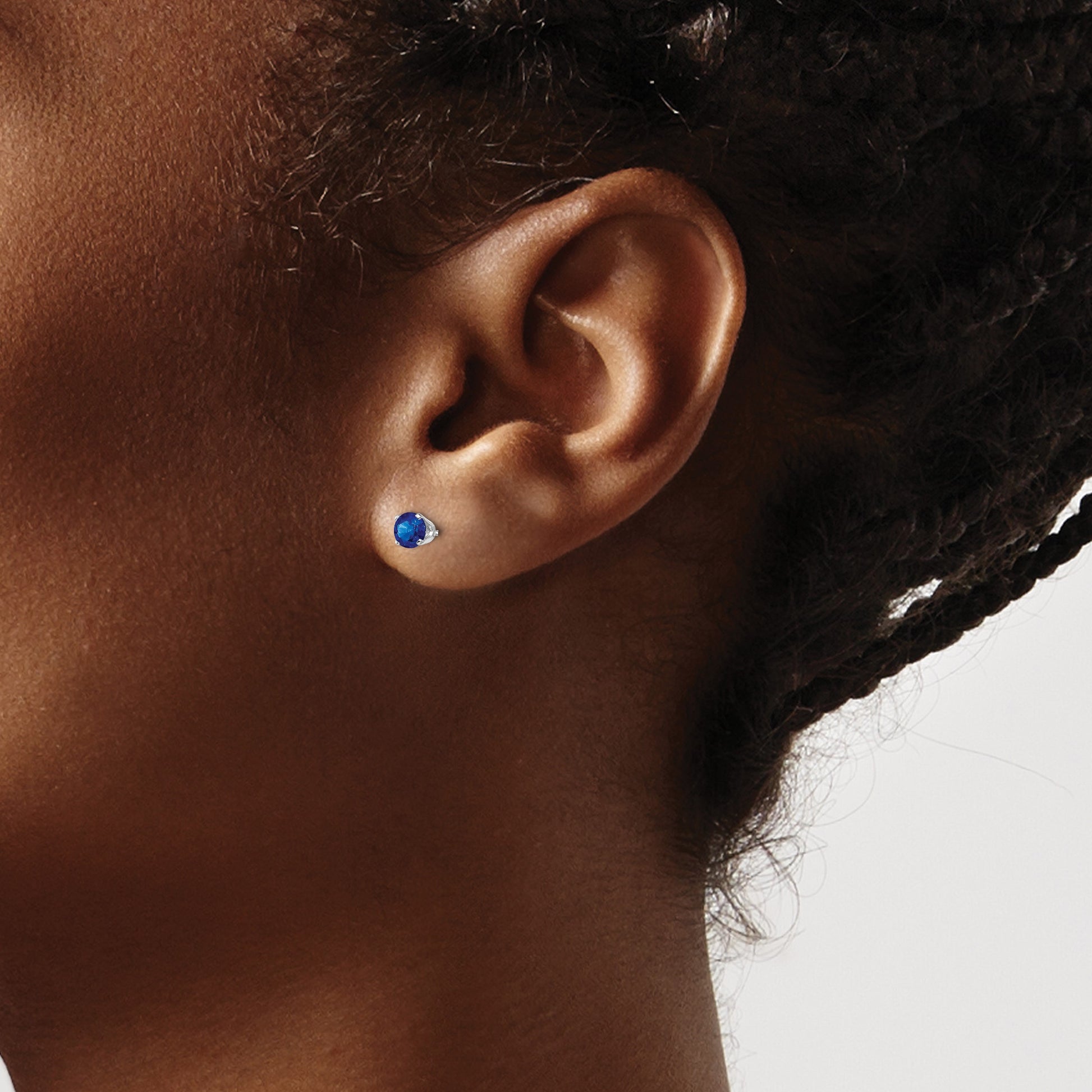 14k White Gold 4mm Round September/Sapphire Stud Earrings
