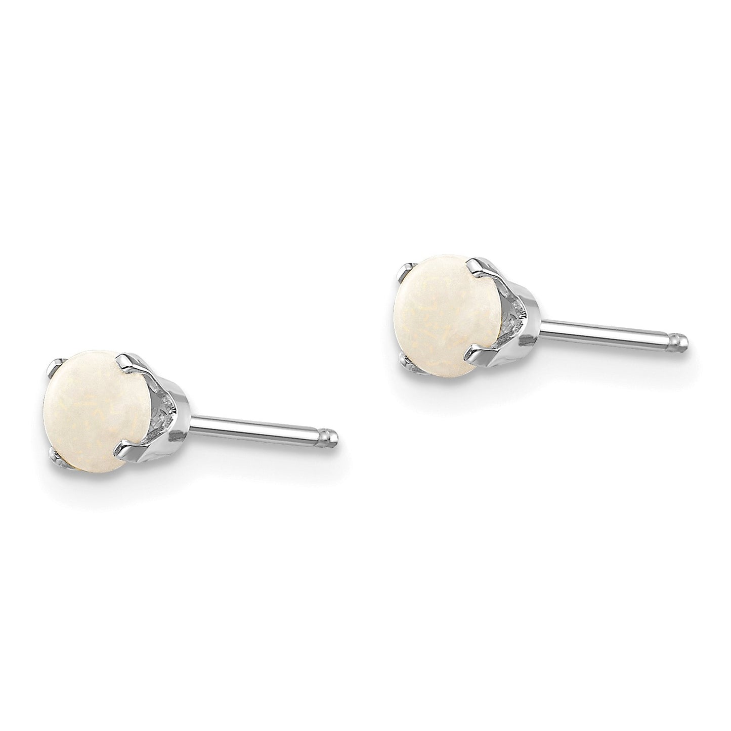 14k White Gold 4mm Round October/Opal Stud Earrings