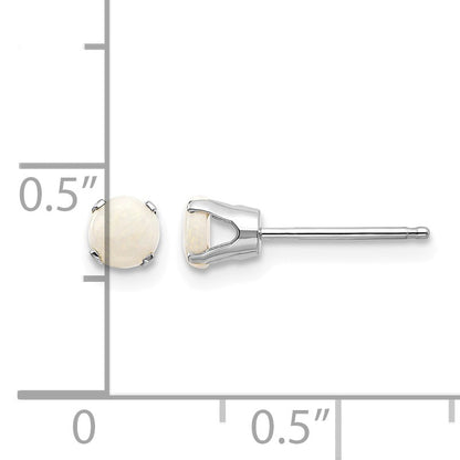 14k White Gold 4mm Round October/Opal Stud Earrings