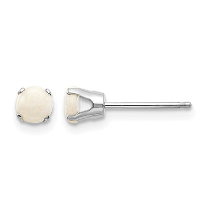 14k White Gold 4mm Round October/Opal Stud Earrings