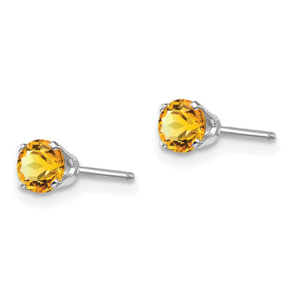 14k White Gold 4mm Round November/Citrine Stud Earrings