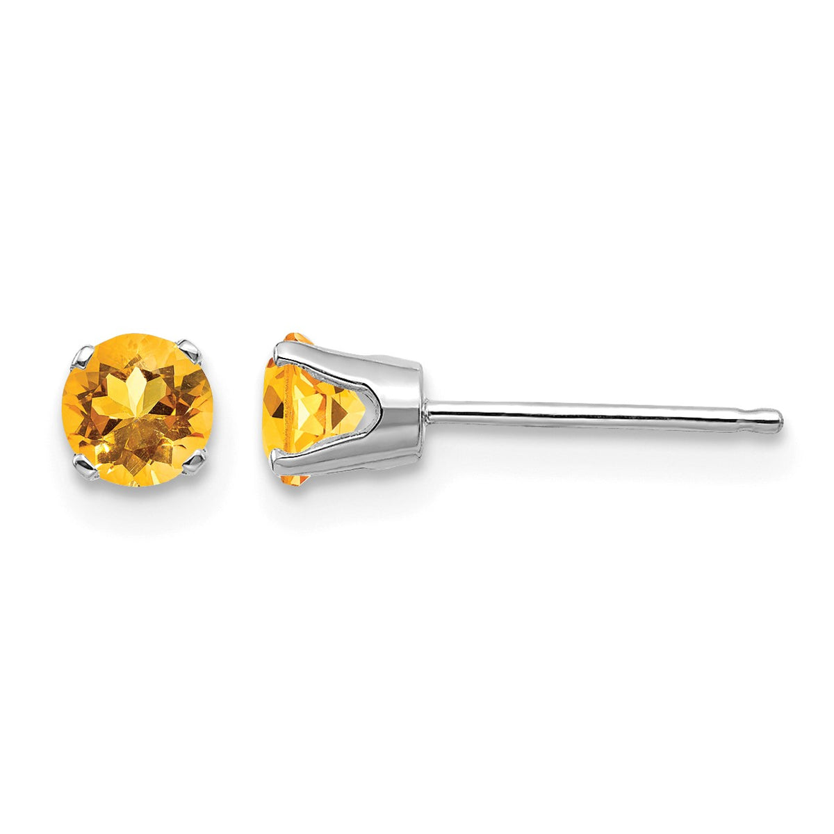 14k White Gold 4mm Round November/Citrine Stud Earrings