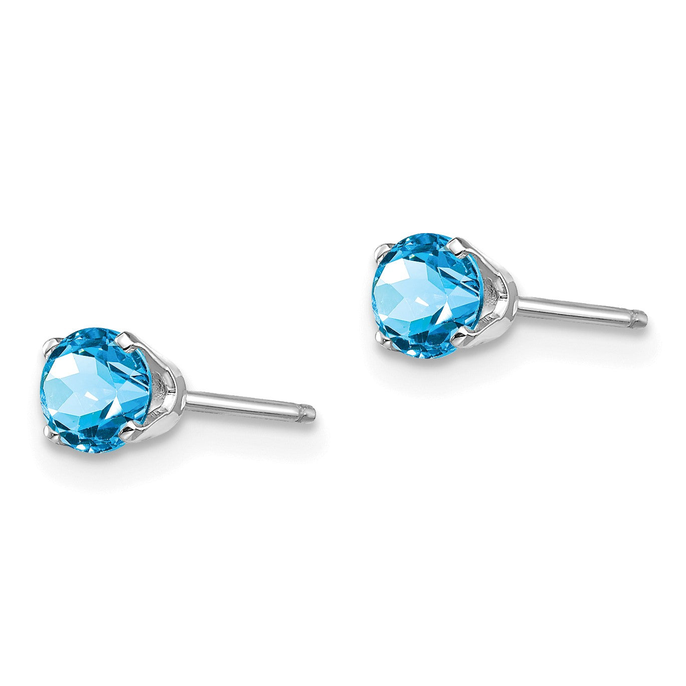 14k White Gold 4mm Round December/Blue Topaz Stud Earrings