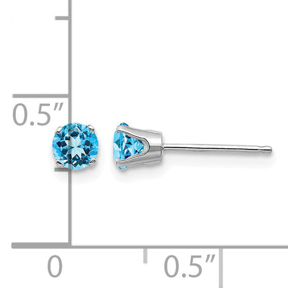 14k White Gold 4mm Round December/Blue Topaz Stud Earrings