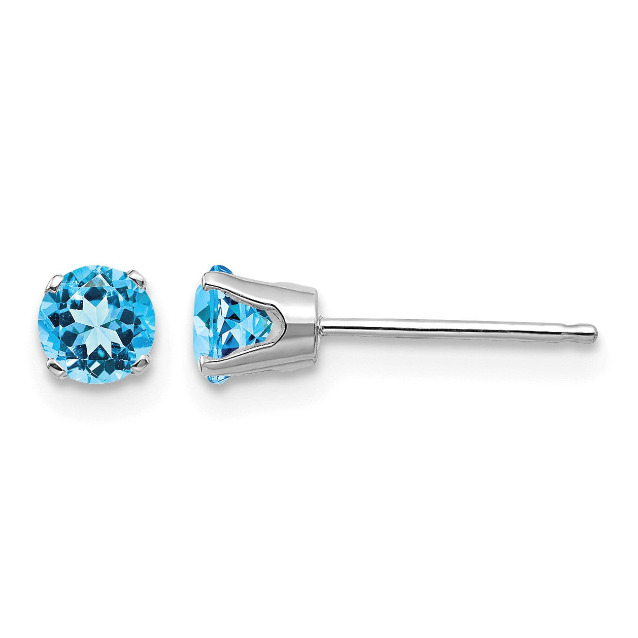 14k White Gold 4mm Round December/Blue Topaz Stud Earrings