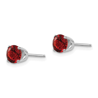 14k White Gold 5mm Round January/Garnet Stud Earrings
