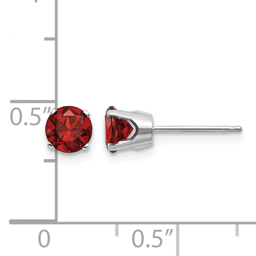 14k White Gold 5mm Round January/Garnet Stud Earrings