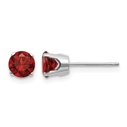 14k White Gold 5mm Round January/Garnet Stud Earrings