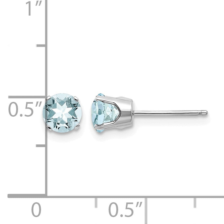 14k White Gold 5mm Round March/Aquamarine Stud Earrings