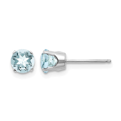 14k White Gold 5mm Round March/Aquamarine Stud Earrings
