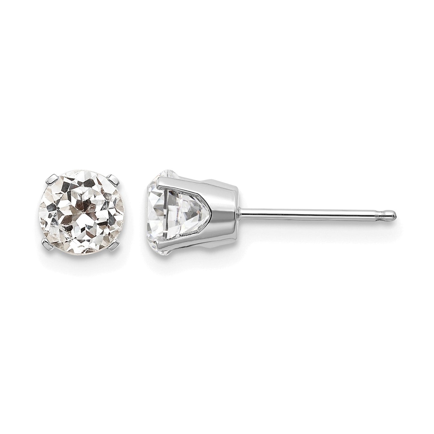 14k White Gold 5mm Round April/White Topaz Stud Earrings