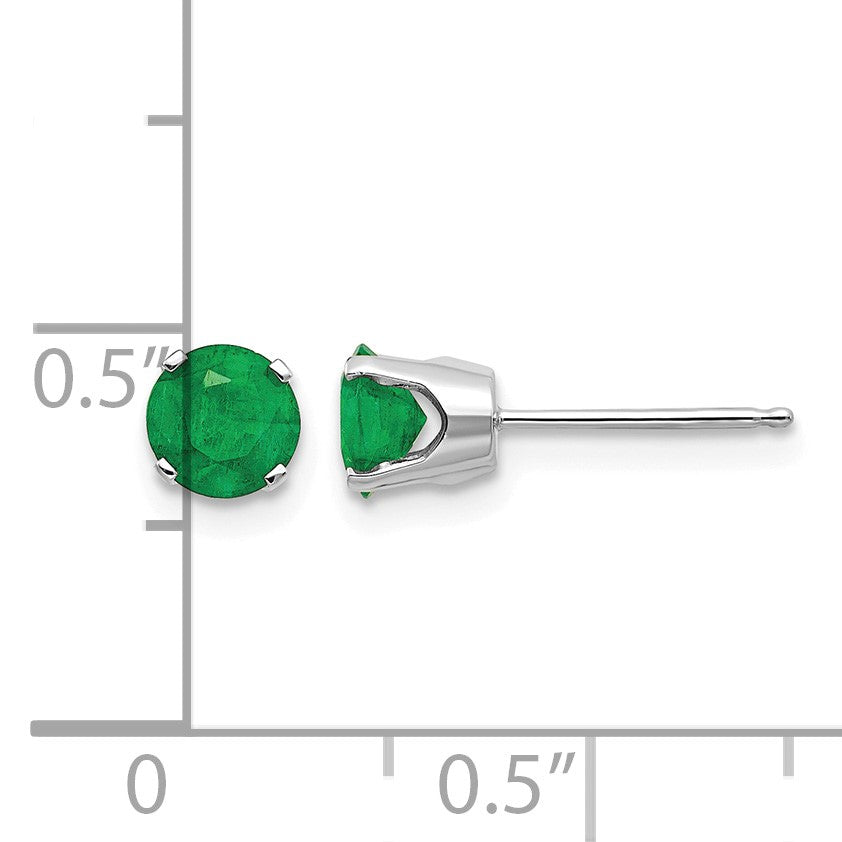 14k White Gold 5mm Round May/Emerald Stud Earrings
