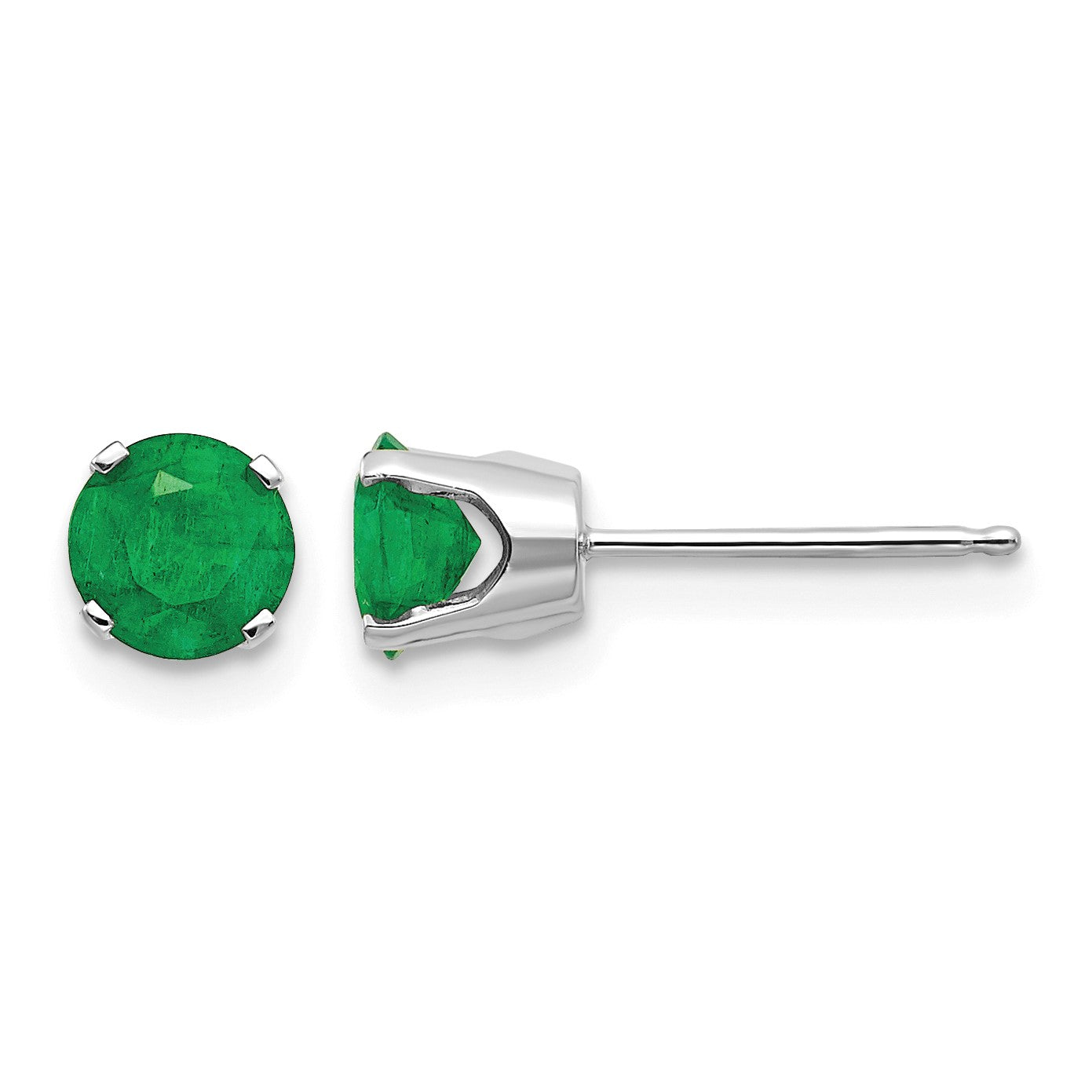 14k White Gold 5mm Round May/Emerald Stud Earrings