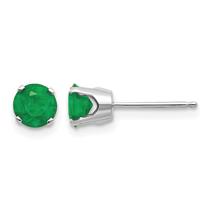 14k White Gold 5mm Round May/Emerald Stud Earrings
