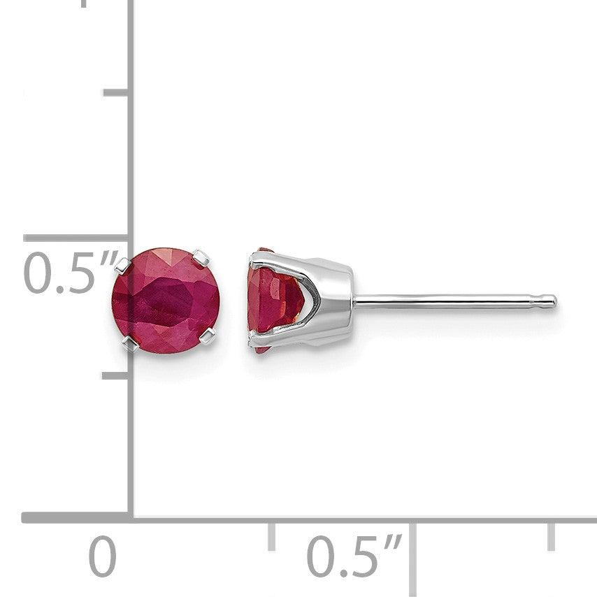 14k White Gold 5mm Round July/Ruby Stud Earrings