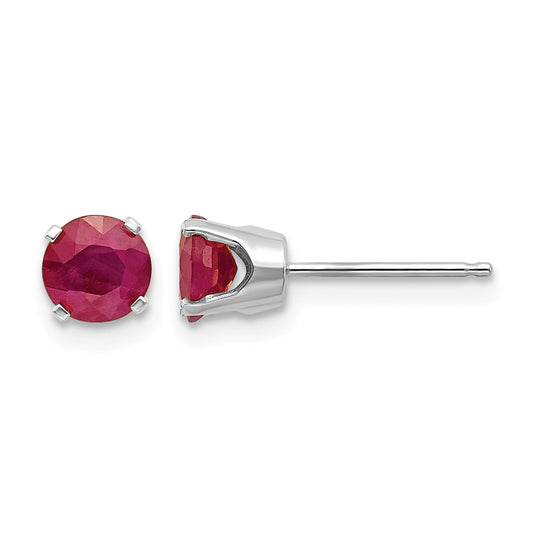 14k White Gold 5mm Round July/Ruby Stud Earrings