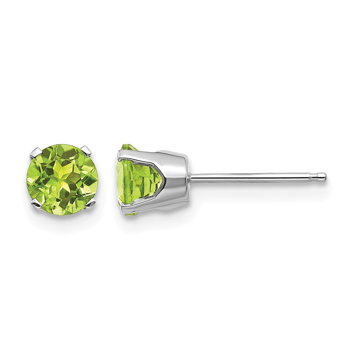 14k White Gold 5mm Round August/Peridot Stud Earrings