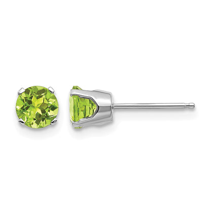 14k White Gold 5mm Round August/Peridot Stud Earrings