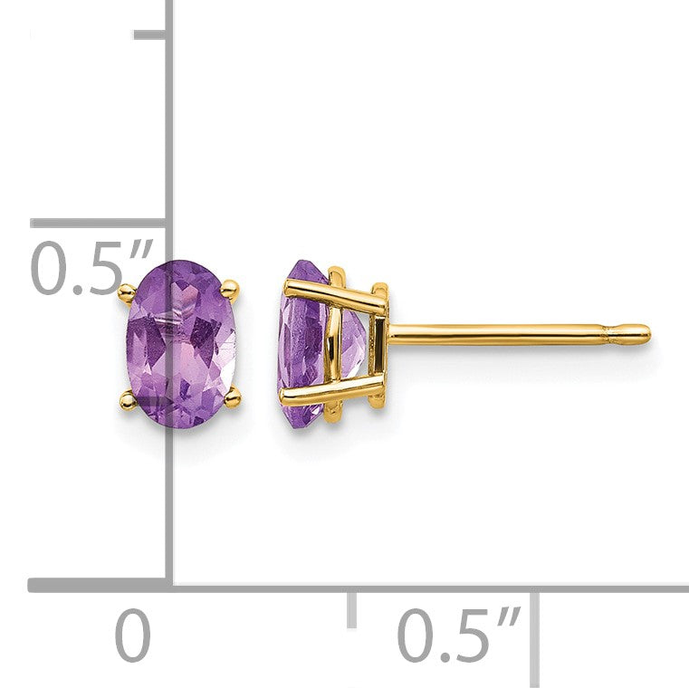 14k 6x4 Oval February/Amethyst Post Earrings