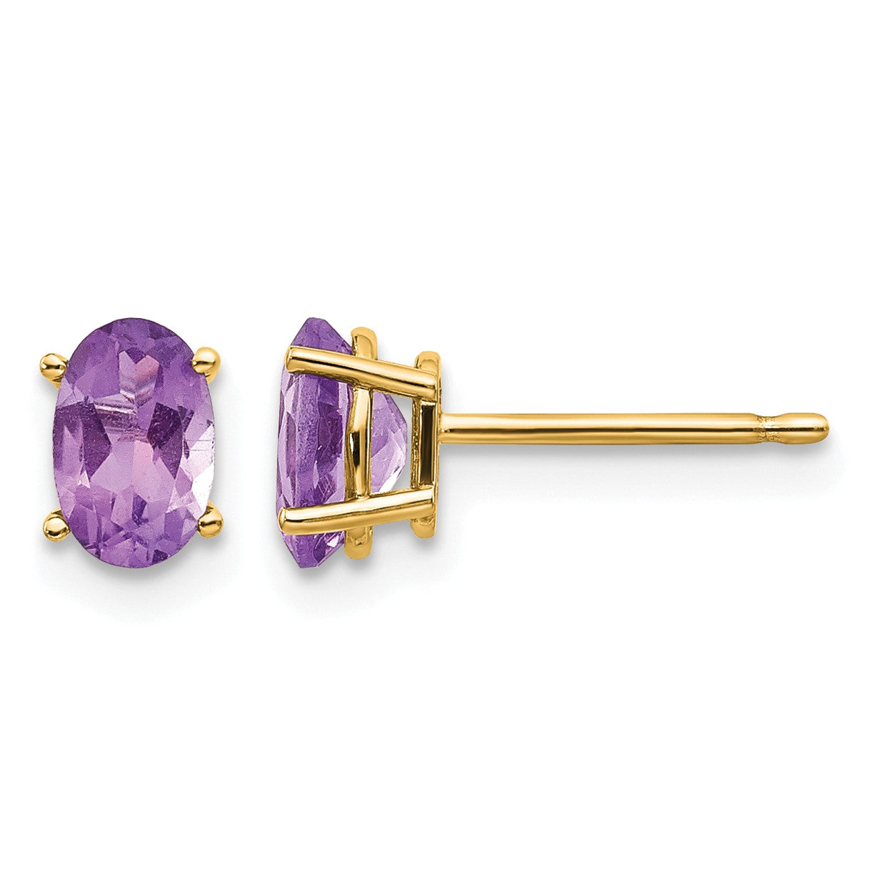 14k 6x4 Oval February/Amethyst Post Earrings