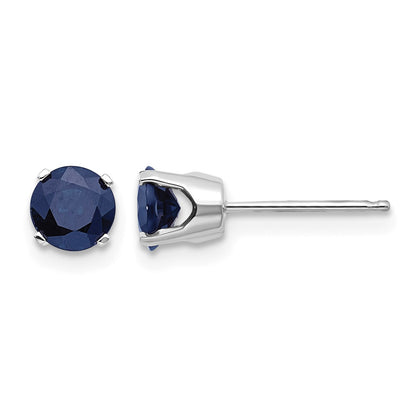 14k White Gold 5mm Round September/Natural Sapphire Stud Earrings