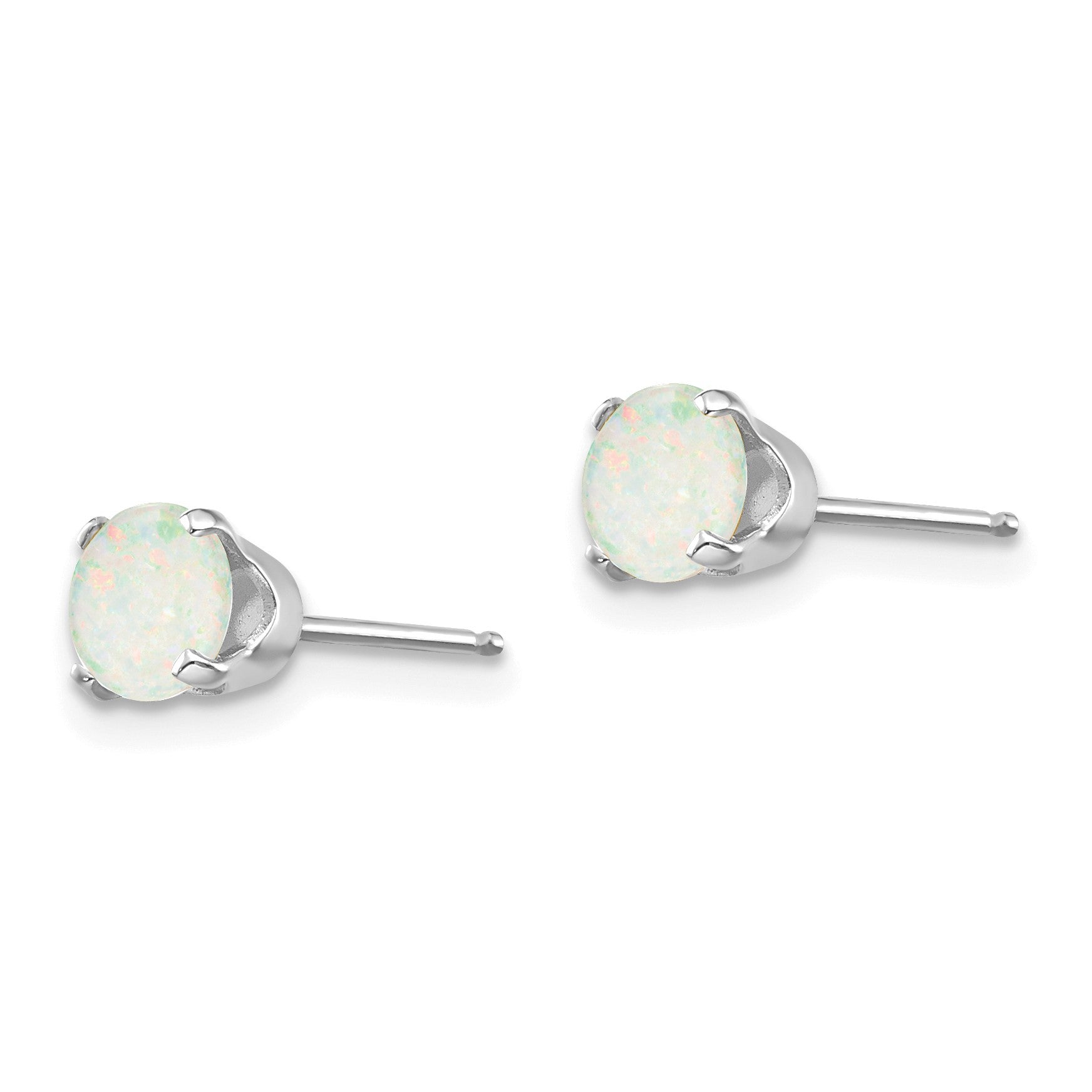 14k White Gold 5mm Round October/Opal Stud Earrings