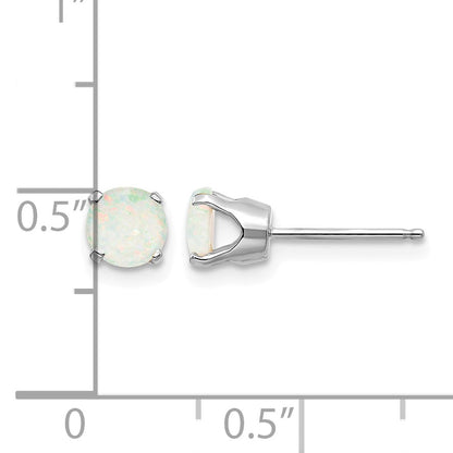 14k White Gold 5mm Round October/Opal Stud Earrings