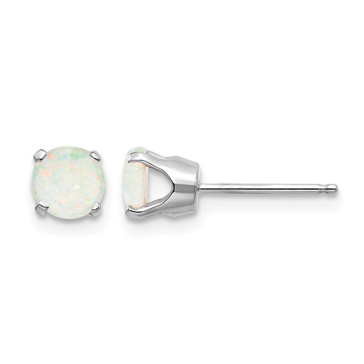 14k White Gold 5mm Round October/Opal Stud Earrings