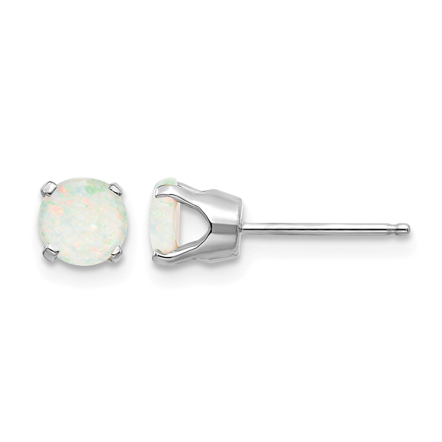 14k White Gold 5mm Round October/Opal Stud Earrings