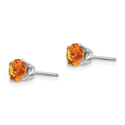 14k White Gold 5mm Round November/Citrine Stud Earrings