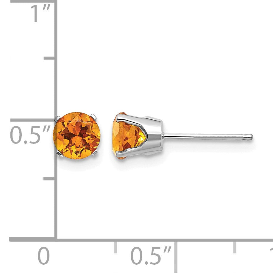 14k White Gold 5mm Round November/Citrine Stud Earrings