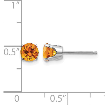 14k White Gold 5mm Round November/Citrine Stud Earrings