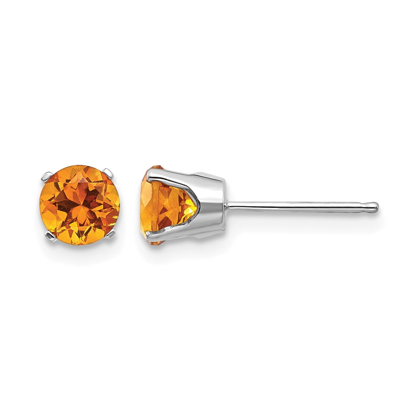 14k White Gold 5mm Round November/Citrine Stud Earrings