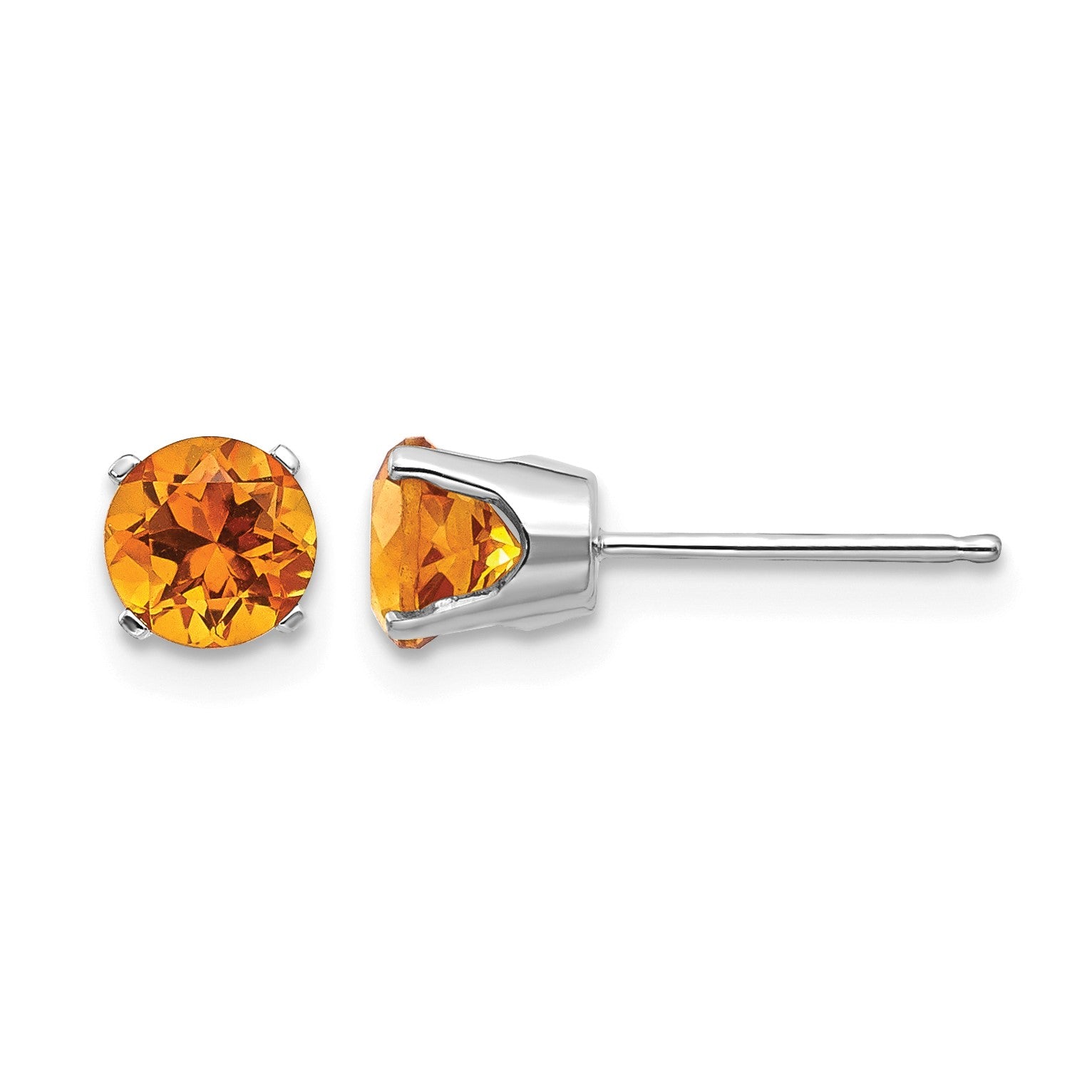 14k White Gold 5mm Round November/Citrine Stud Earrings