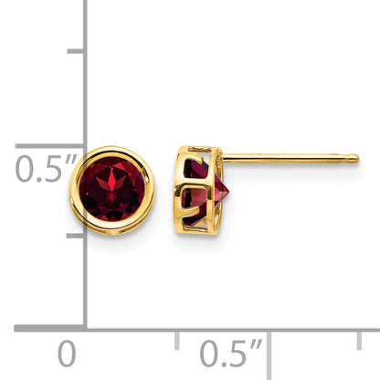 14k 5mm Round Bezel January/Garnet Post Earrings