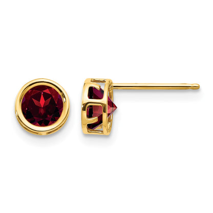 14k 5mm Round Bezel January/Garnet Post Earrings