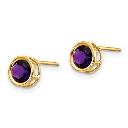 14k 5mm Bezel Amethyst Stud Earrings