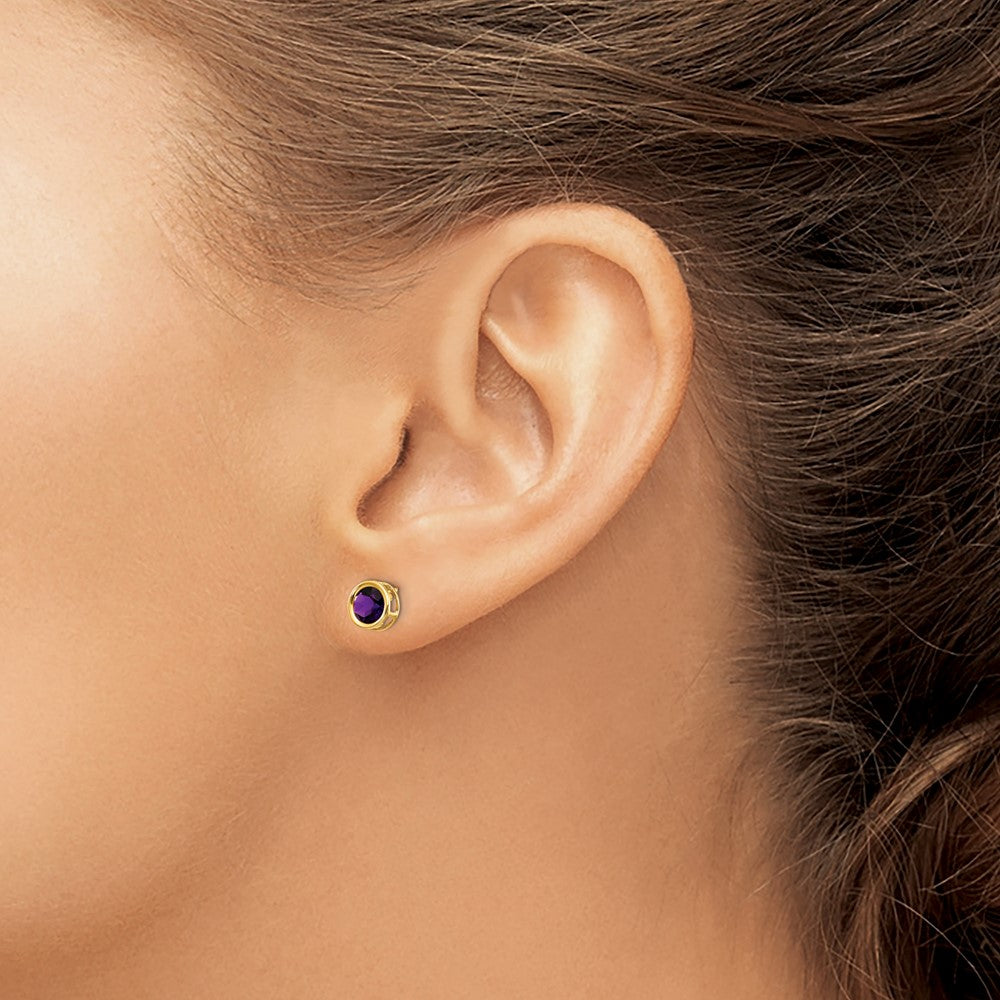 14k 5mm Bezel Amethyst Stud Earrings