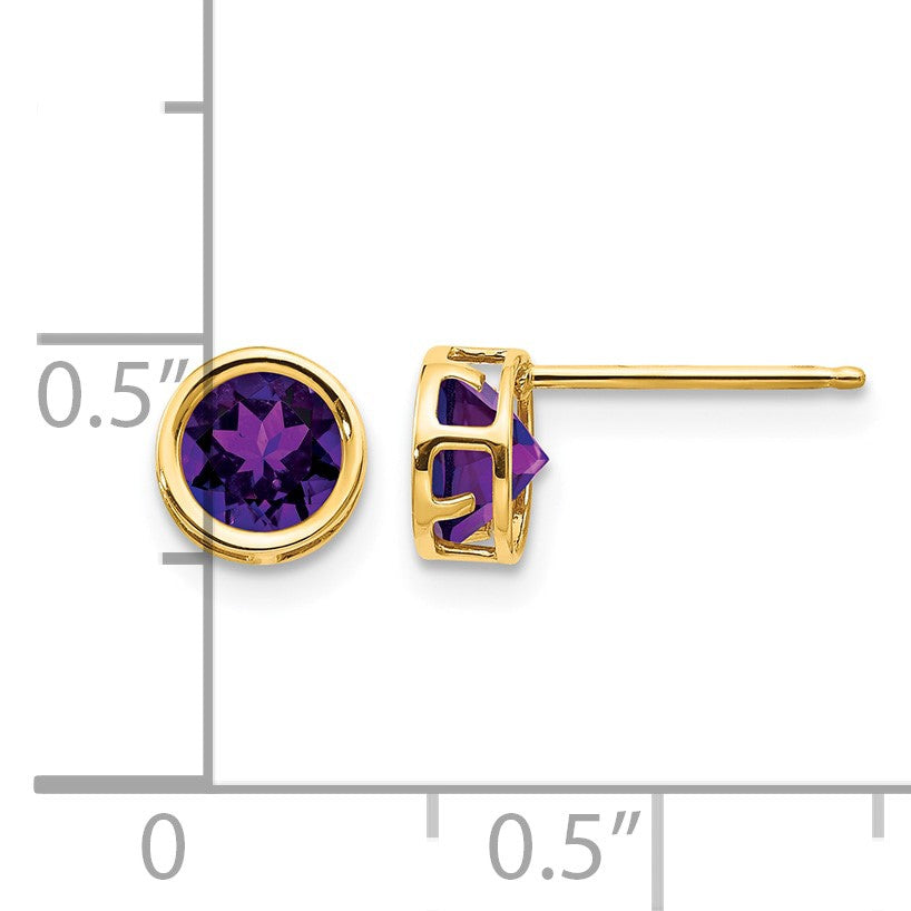 14k 5mm Round Bezel February/Amethyst Post Earrings
